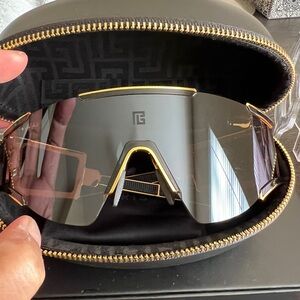 Balmain Gold and Black Oversized Shield Sunglasses